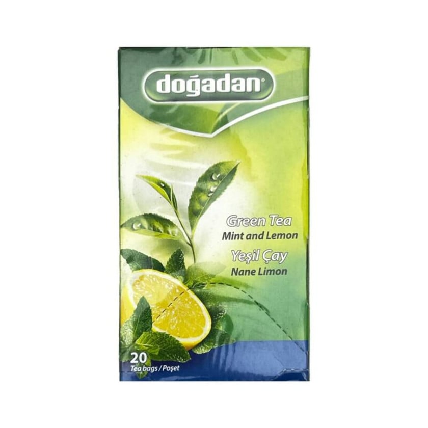 Paketləşdirilmiş yaşıl çay Doğadan nanə və limon ilə, 20 ədəd