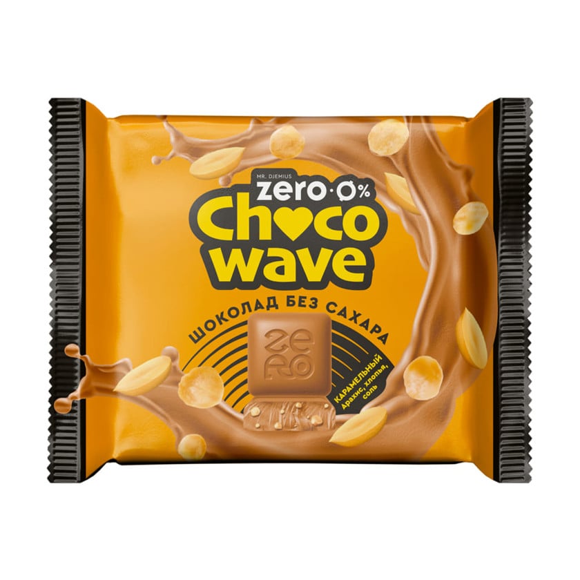 Karamelli şokolad Mr. Djemius ZERO Chocowave fıstıq ilə, şəkərsiz, 60 q