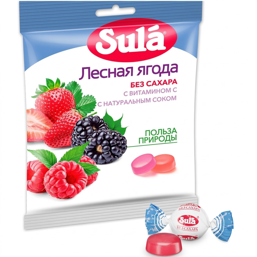 Sorma konfetlər Sula Meşə giləmeyvələri, şəkərsiz, 60 q