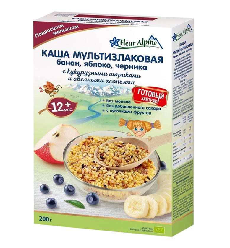 Sıyığ Fleur Alpine Organic Südsüz, multitaxıl, banan alma və qaragilə 200 q