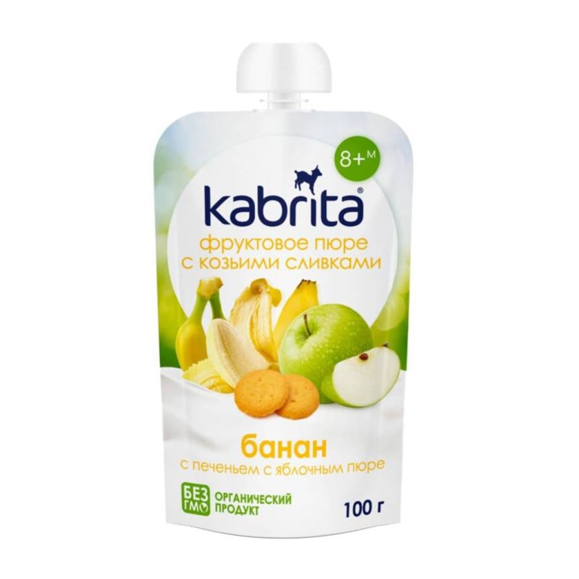 Uşaq püresi Kabrita banan, alma, peçenye, keçi qaymaqlı 100 q