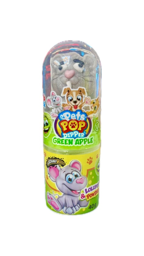 Lollipop turş-şirin toz ilə Johny Bee Pets Pop Dipper Green Apple 40 q