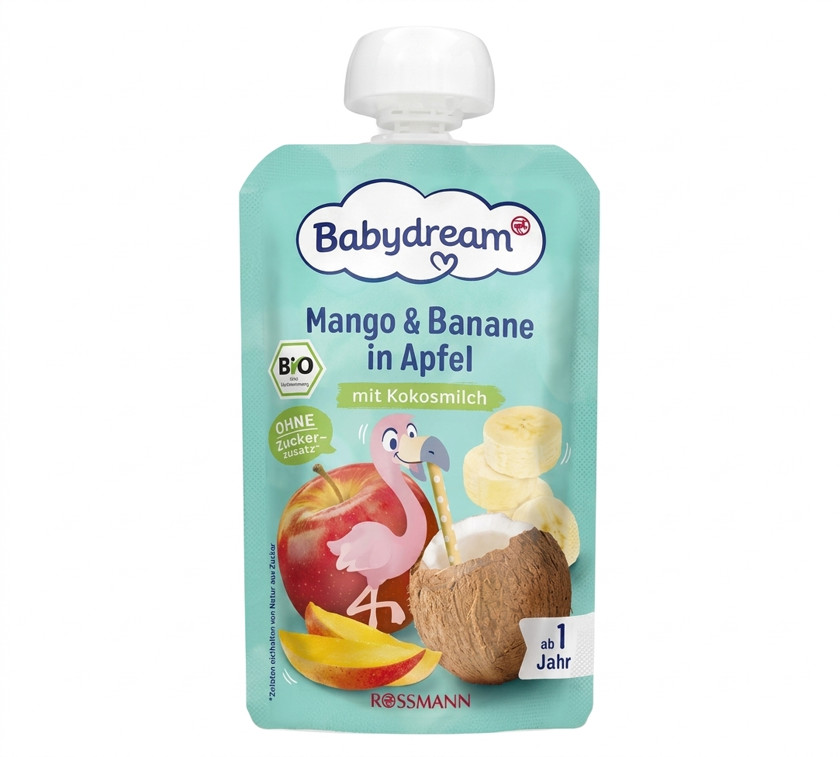 Püre Babydream manqo/banan/alma kokos südü ilə, 100 q, 12+ ay