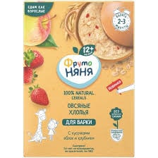 Südsüz sıyıq ФрутоНяня yulaf alma və çiyələk parçaları ilə, 200 q, 12+ ay
