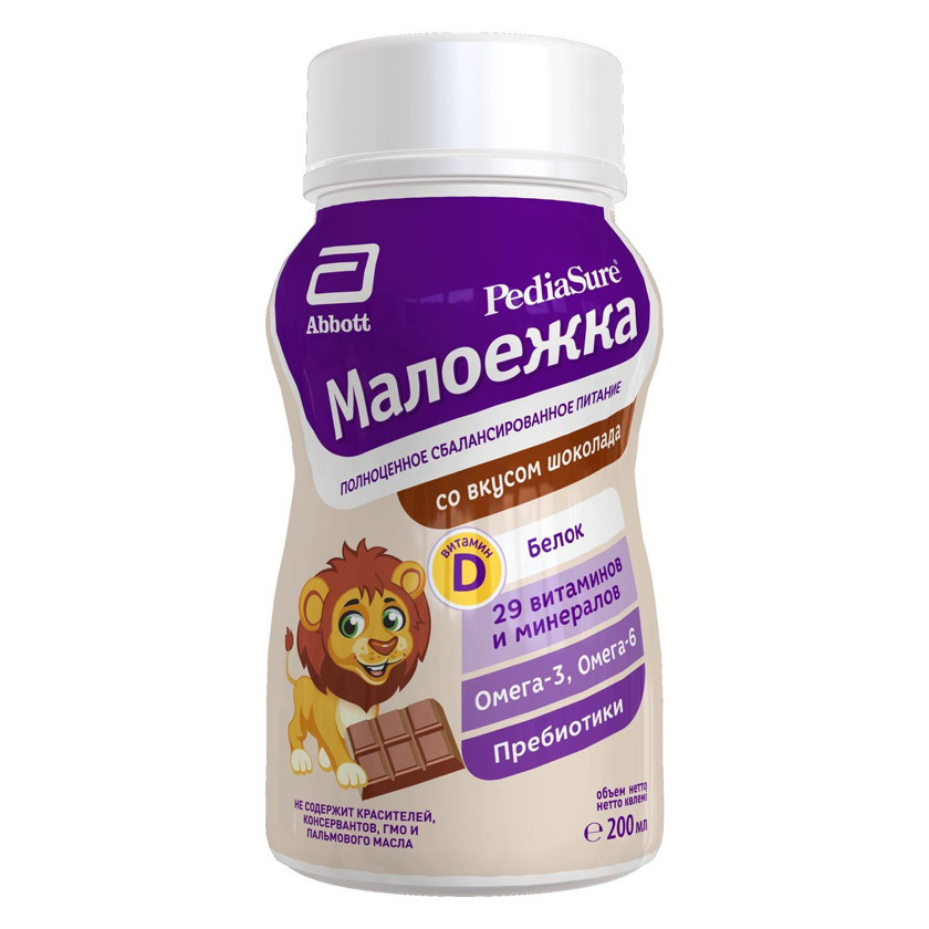 Tam və balanslı qida PediaSure Малоежка şokolad dadı ilə, 12+ ay, 200 ml