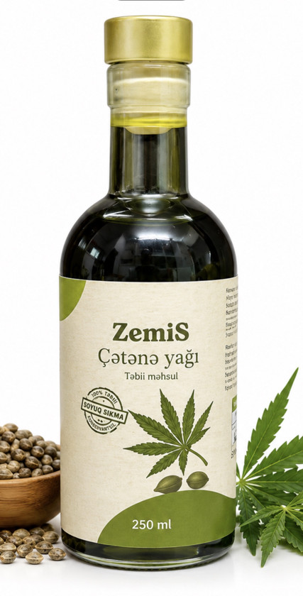 Çətənə yağı ZemiS, rafinə edilməmiş, soyuq sıxım, orqanik, 0.25 l