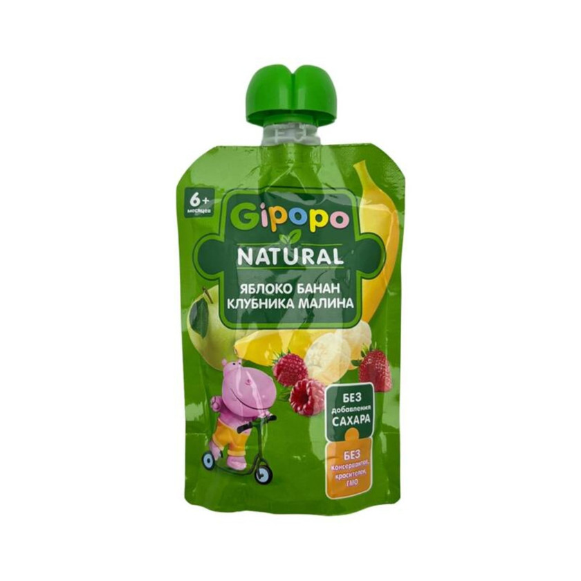 Püre GIPOPO 4205 alma, banan, moruq və çiyələk ilə, 90 q