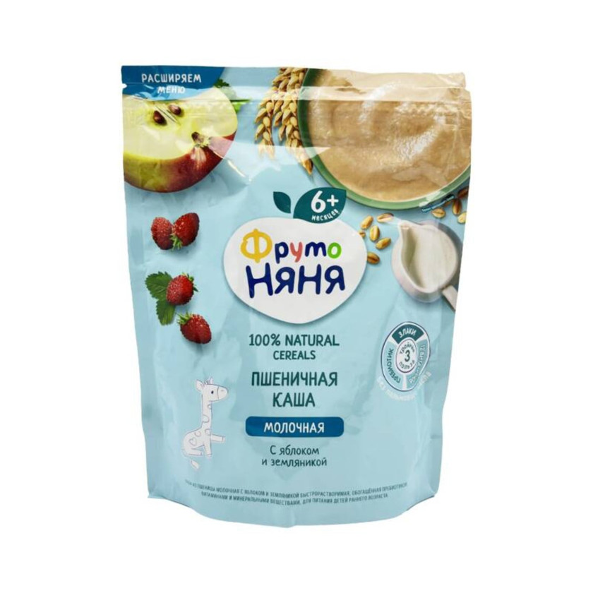 Südlü buğda sıyıq Fruto Nyana banan və çiyələk ilə, 6 aydan, 200 q