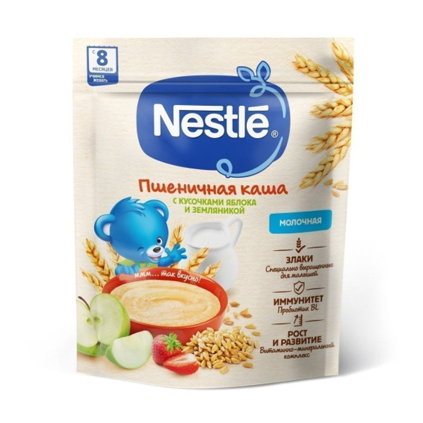 Buğda sıyığı Nestle Alma və çiyələk, 200 q, 8+ ay