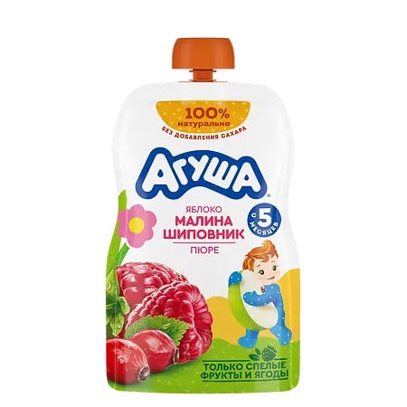 Püre uşaqlar üçün Агуша Alma, Moruq, İtburnu, 90 q, 5 aydan