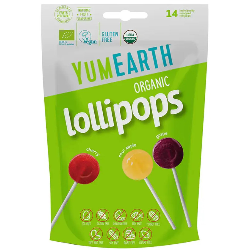 YumEarth enerji konfetləri, albalı, alma, üzüm, yaşıl