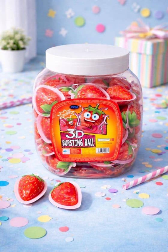 Jele konfetlər Akbulak 3D Bursting Ball Strawberry, 10 q, 60 əd