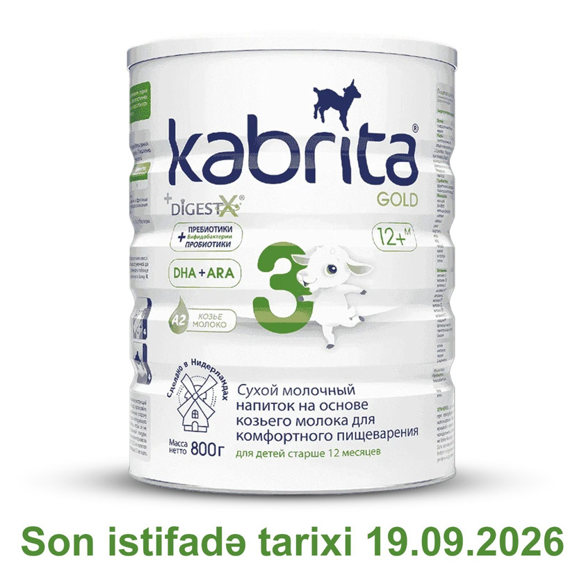 Quru südlü içki Kabrita 3 Gold keçi südü əsasında, 12 aydan, 800 q - son istifadə tarixi 19.09.2026