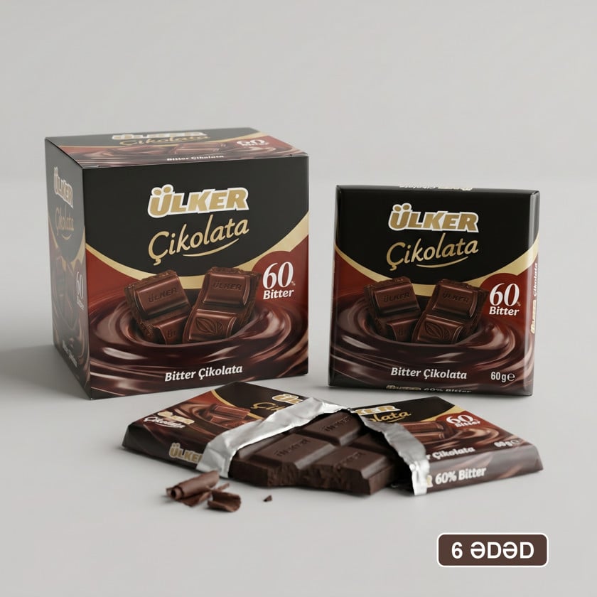 Tünd şokolad Ülker Çikolata Bitter 6x60 q