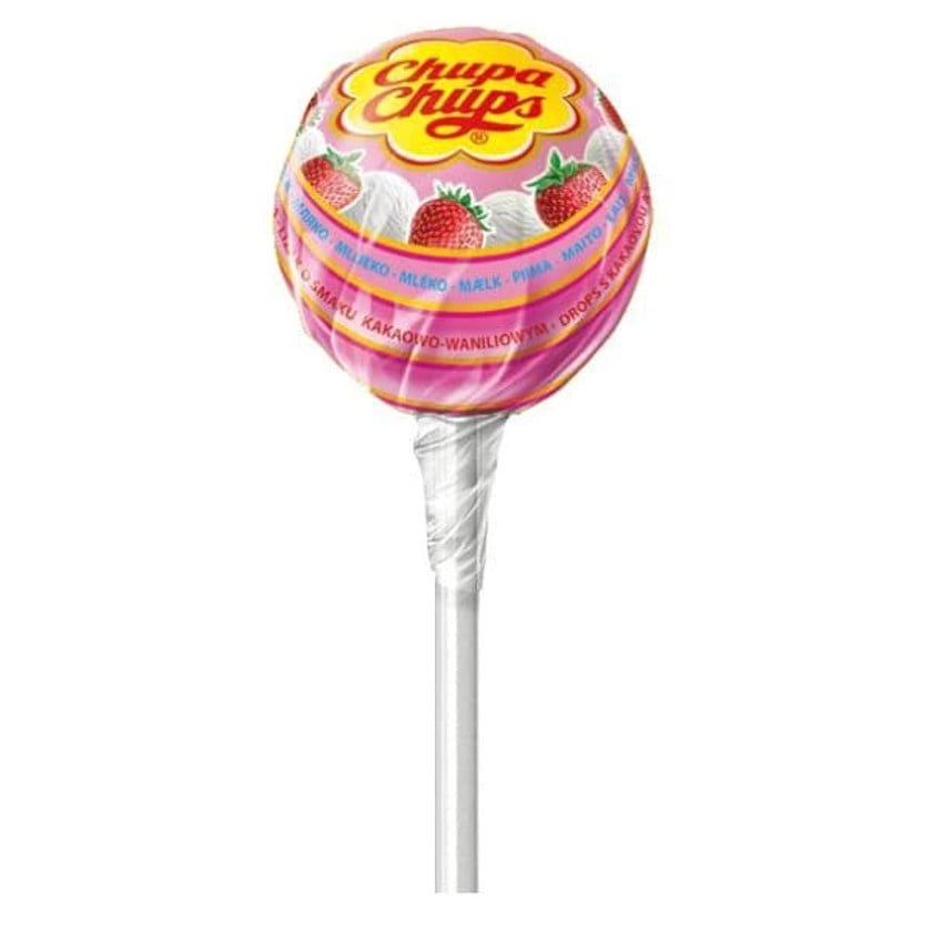 Lollipop Chupa Chups 12CC-CK çiyələk və krem dadı ilə, 12 qr