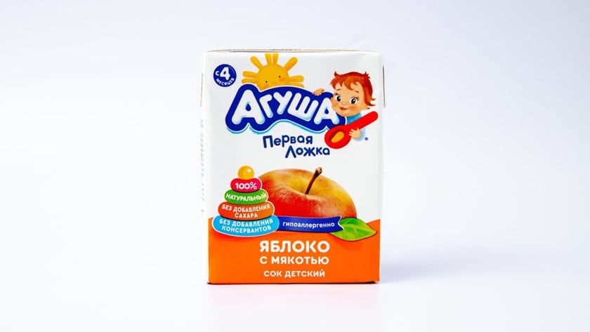 Meyvə şirəsi uşaqlar üçün Агуша Alma pulpası ilə, 200 ml, 4 aydan