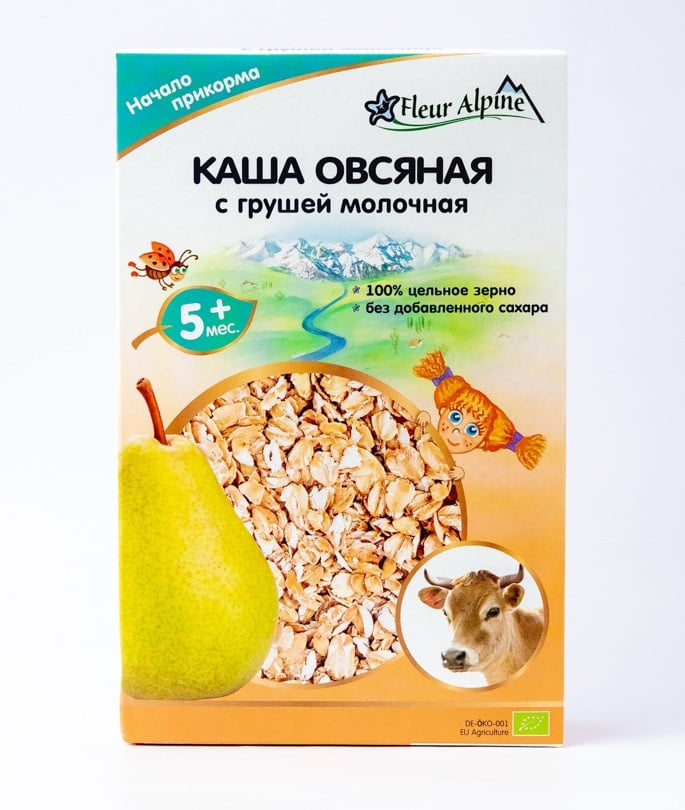 Südlü yulaf sıyığı Fleur Alpine Organic, armud ilə, 5 aydan, 200 q