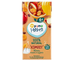 Uşaq üçün kompot ФрутоНяня, alma ekstraktı ilə, kişmiş və ərik qurusu 200 ml