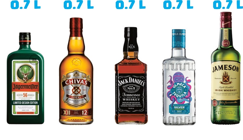 Dəst Alco Set V1, 5x700 ml Jagersmaster, Chivas Regal, Jack Daniels, Olmeca Silver, Jameson, 5x700 ml