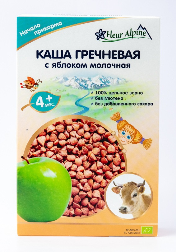 Südlü qarabaşaq sıyığı Fleur Alpine Organic, alma ilə, 4 aydan, 200 q
