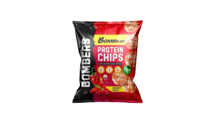 Protein çipslər Bombbar Sweet Chili, tam buğda, 50 q