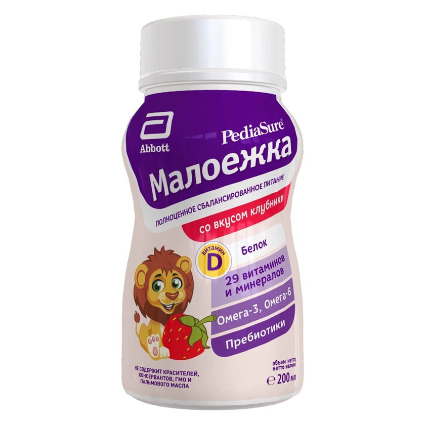 Tam və balanslı qida PediaSure Малоежка çiyələk dadı ilə, 12+ ay, 200 ml