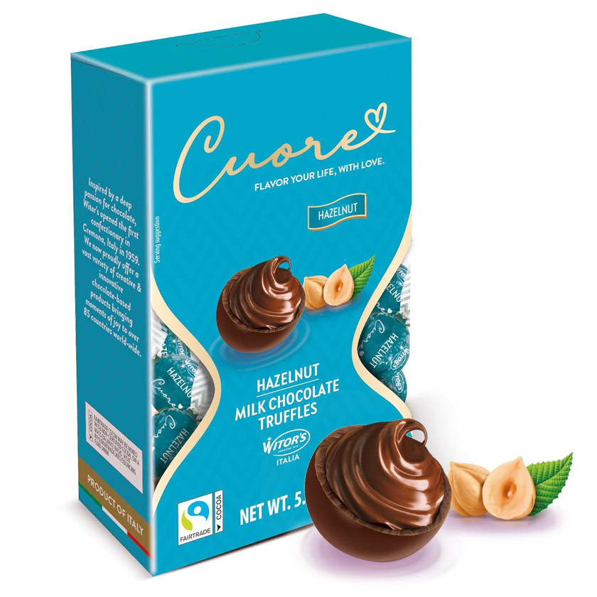 Qutuda konfet Witor's Cuore Hazelnut, Südlü, Zərif şokolad qabıqlı yumuşaq içlik, 145 q