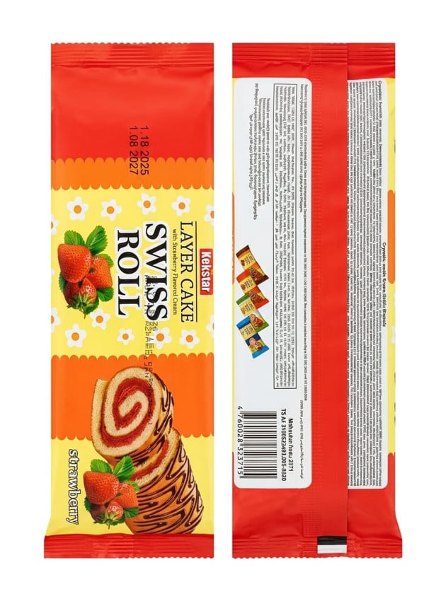 Keks Swiss Roll, çiyələkli, 150 q