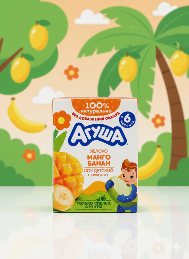 Uşaq meyvə şirəsi Агуша Manqo və Banan, 200 ml, 6 aydan
