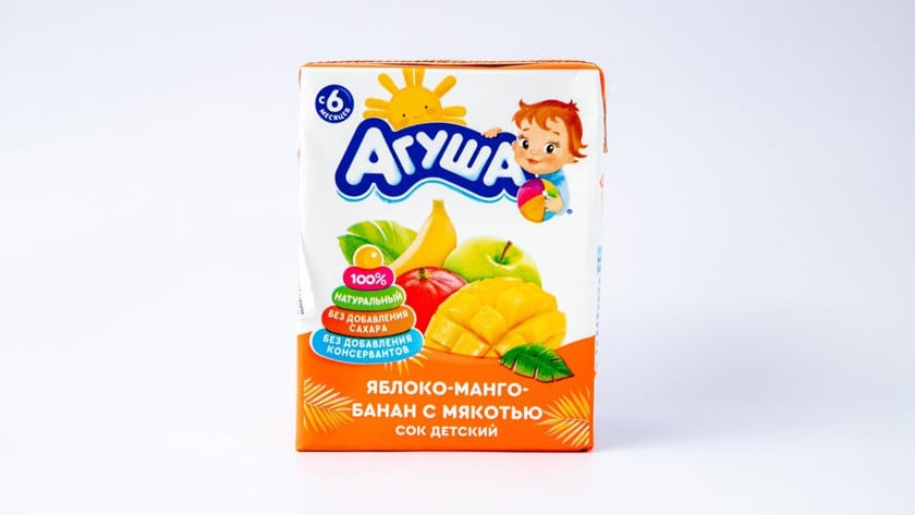 Meyvə şirəsi uşaqlar üçün Агуша Alma Banan və Manqo, 200 ml, 6 aydan