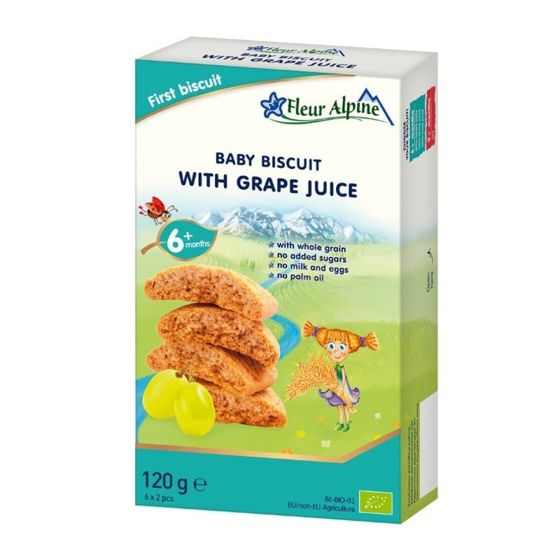 Uşaqlar üçün peçenye Fleur Alpine Organic, üzüm şirəsi ilə, 120 q