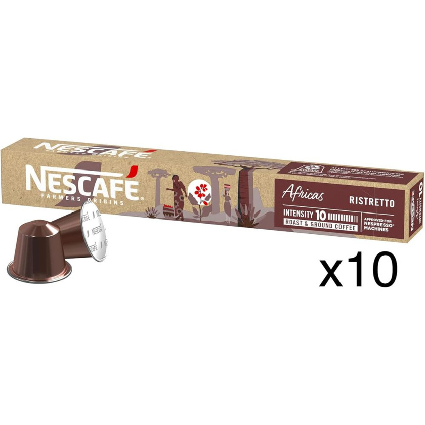 Kapsullarda qəhvə Nescafe, Farmers Origin Africas Ristretto Coffee Capsules 10 Pack 44g, Nespresso Original, Ristretto, 10 ədəd