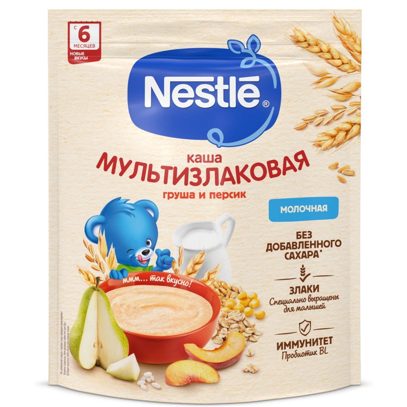 Südlü multitaxıl sıyıq Nestle armud və şaftalı, 6 aydan, 220 q