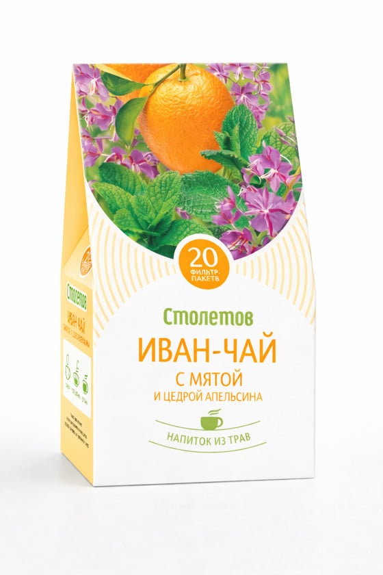 Çay Столетов Иван-чай, nanə və portağal ilə, 20 paket