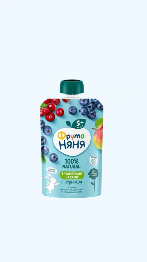 Püre ФрутоНяня Витаминный салатик с черникой, 90 q
