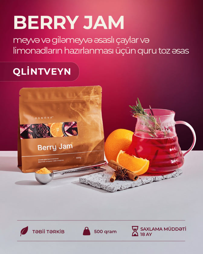 Meyvə və giləmeyvə çayları üçün əsas Osnova Tech Berry Jam "Qlintveyn", 500 q