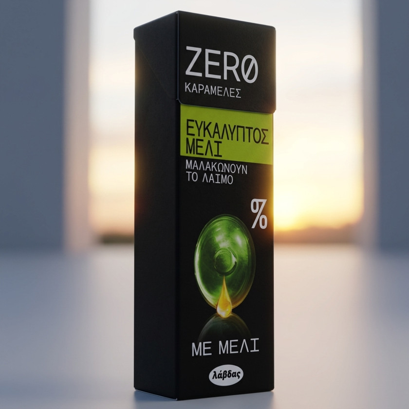 Lollipop Zero Candies Eucalyptus & Honey, şəkərsiz 32 q