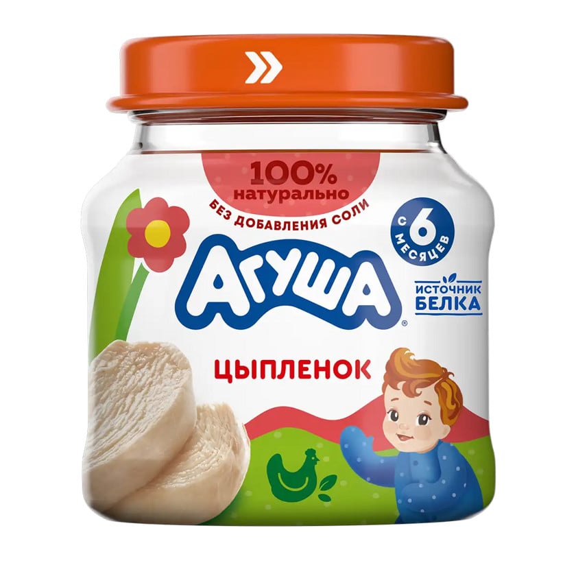 Ət püresi uşaqlar üçün Агуша Cücə, 80 q, 6 aydan