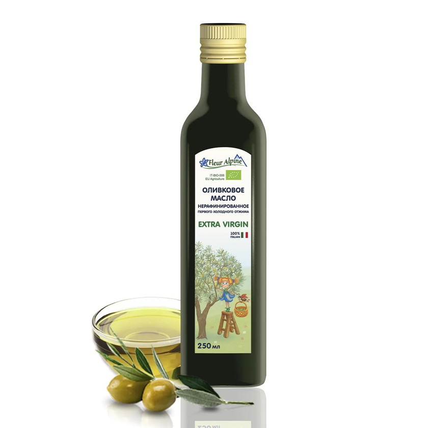 Uşaqlar üçün zeytun yağı Fleur Alpine Extra Virgin, 250 ml, 6+ ay