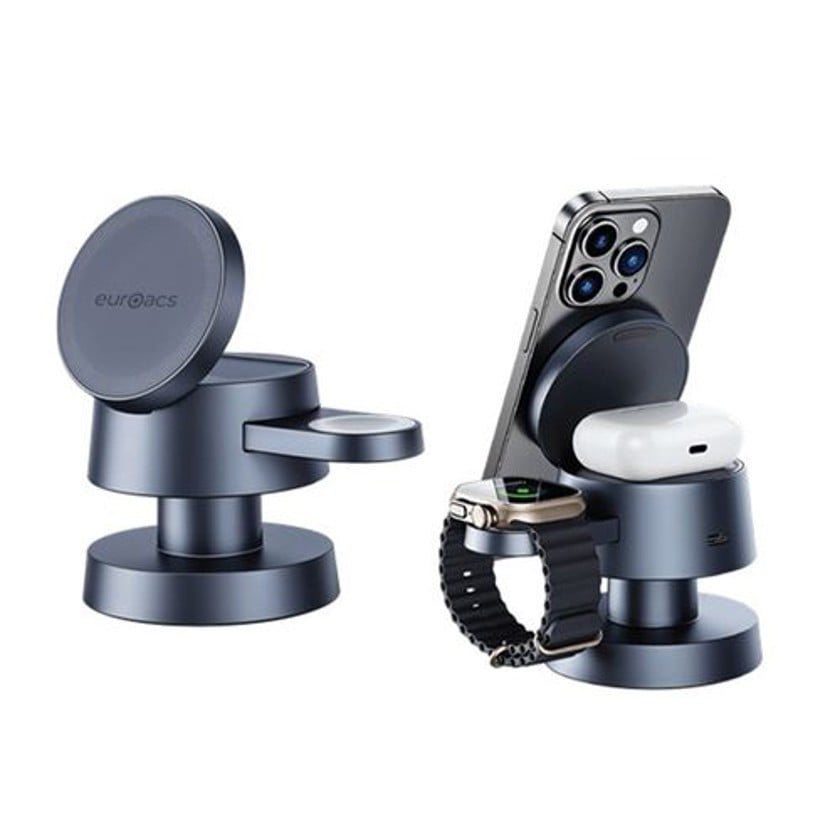 Masaüstü Holder Euroacs EU-CH303 4-in-1 Simsiz Şarj Dəstəyi ilə