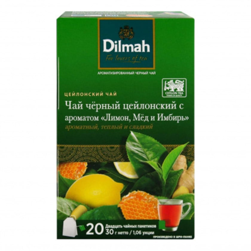 Paket çayı Dilmah Limon, bal və Zəncəfil, 20 pak, 30 q