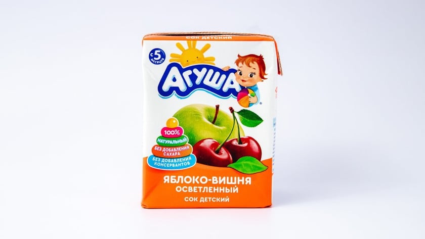 Meyvə şirəsi uşaqlar üçün Агуша Alma və Albalı, 200 ml, 5 aydan