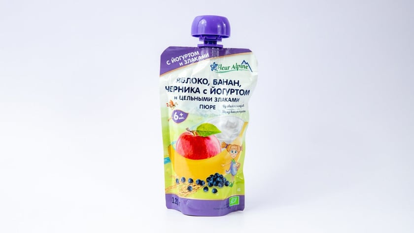 Püre Fleur Alpine Alma Banan Qaragilə yoqurt ilə, 120 q