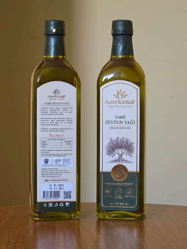 Zeytun yağı, soyuq sıxım, orqanik, 0.75 l