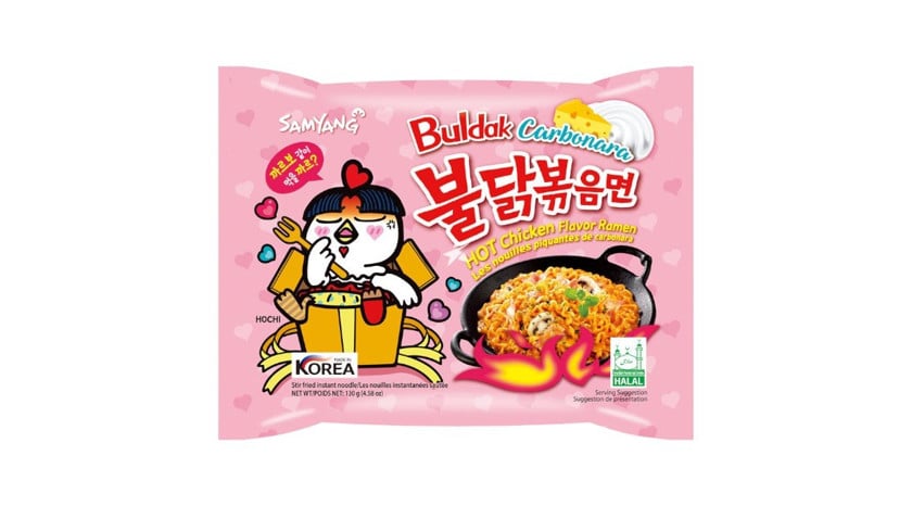 Əriştə Samyang toyuq və karbonara pendiri dadlı, acılı sousda, 130 q