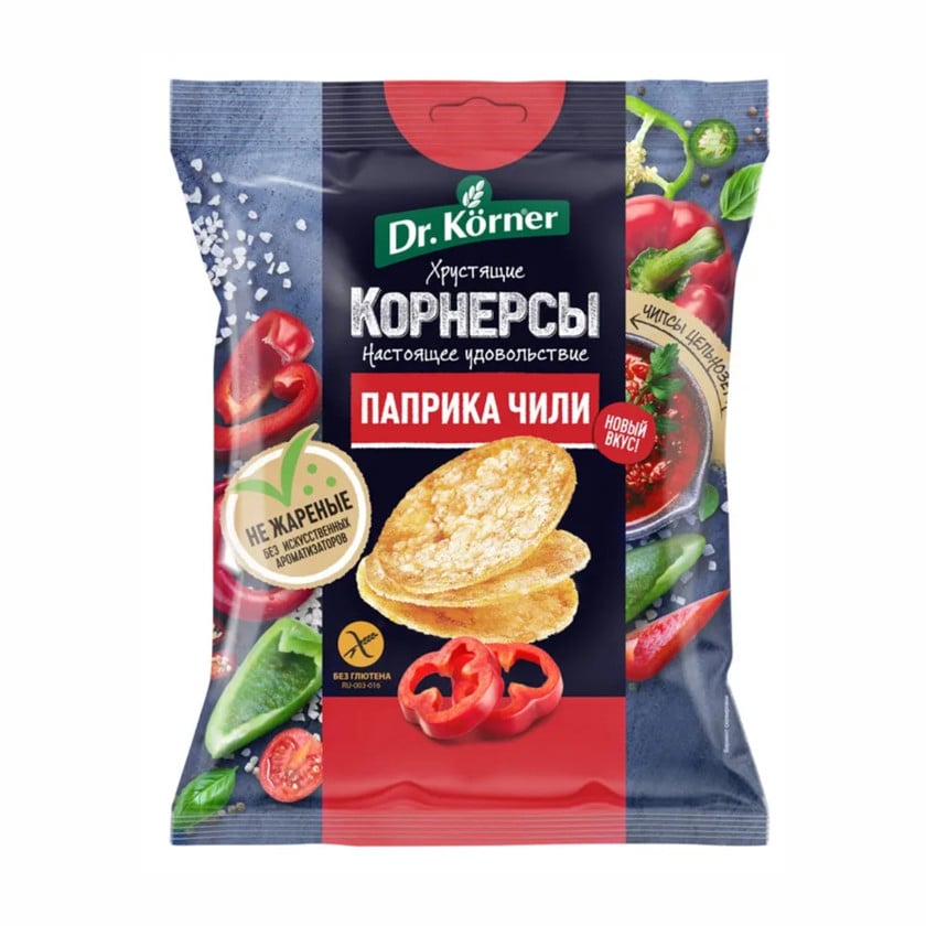 Çips Dr.Körner Paprika-Çili dadı ilə, qlütensiz, 50 q