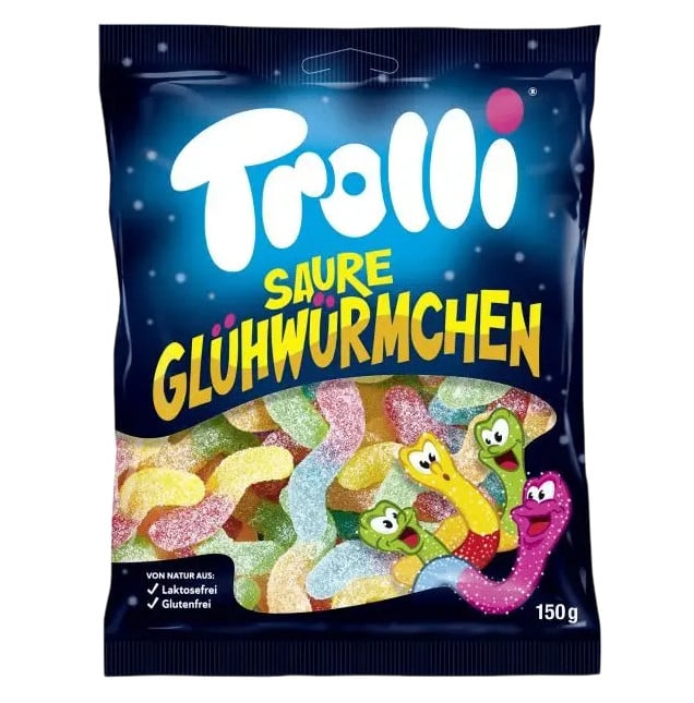 Jele konfetlər Trolli GluhWurmchen Sauer 150 q
