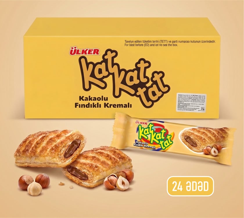 Biskvit Ülker Kat Kat kakao və fındıq dadlı, 28 q, 24 əd