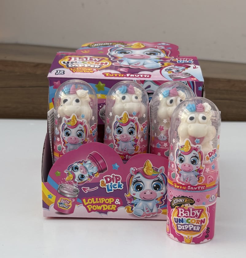 Lollipop Johny Bee Baby Unicorn Dipper, meyvəli, 40 q