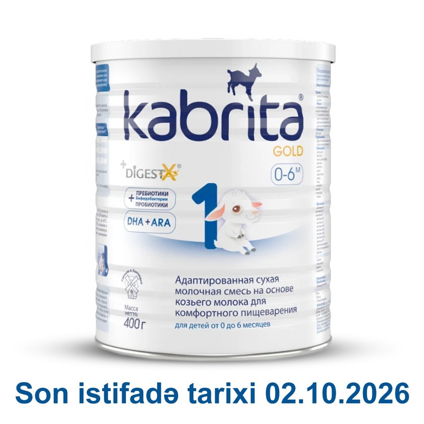 Quru südlü qatışıq Kabrita 1 Gold uyğunlaşdırılmış keçi südü əsasında, 0-6 ay, 400 q - son istifadə tarixi 02.10.2026